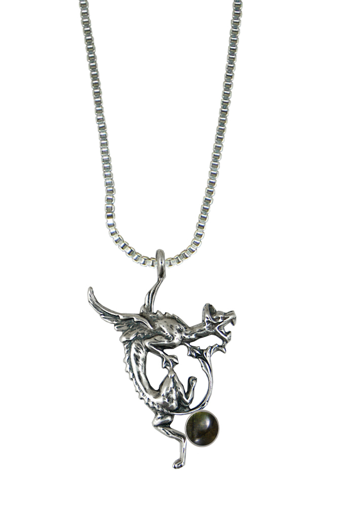 Sterling Silver Screaming Dragon Pendant With Spectrolite